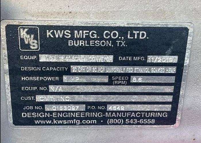 Used 12" Diameter x 20" Long  Stainless Steel Auger Screw Conveyor