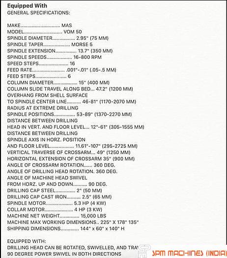 Used MAS VOM50 Universal Radial Drill Machine 