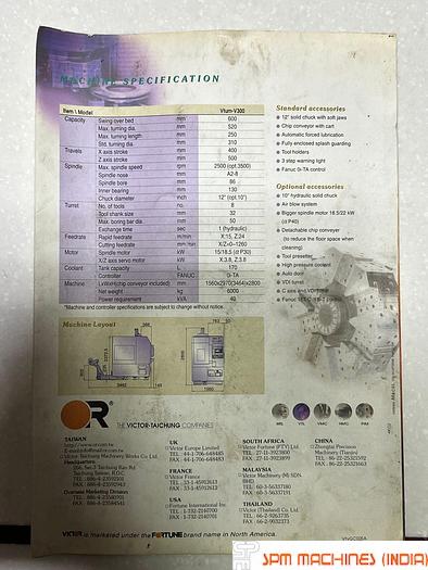 Used Victor V300 CNC VTL Chuck : 300mm Fanuc Oit Control