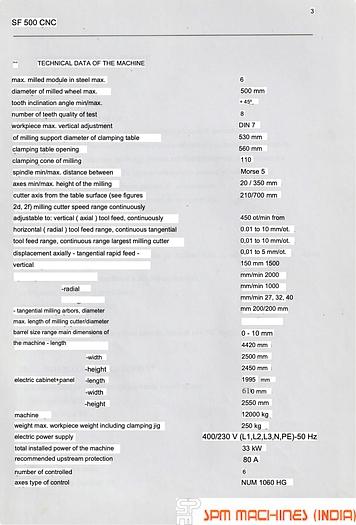Used Strojirny Celakovice SF 500 CNC Gear Hobbing 6 Axis