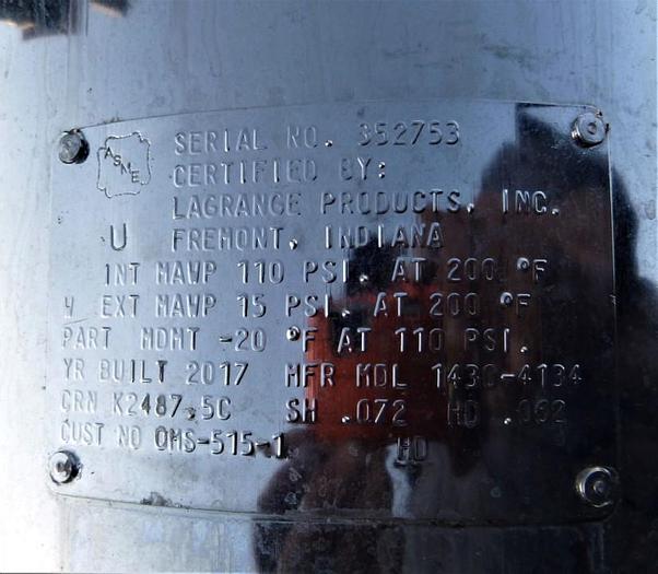 Used Tank, 15 Gallon, S/st, 110 PSI, 14" X 26.5", Binks (9) #S744049