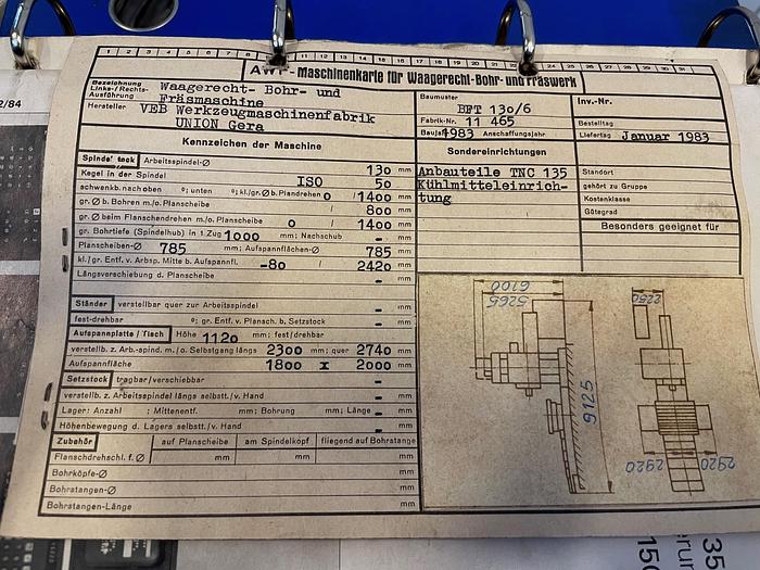 Used BRUGT CNC-STYRET BOREVÆRK FABRIKAT UNION, MODEL BFT 130/6