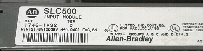 Used Allen Bradley 1746-IV32 Ser D Input Module