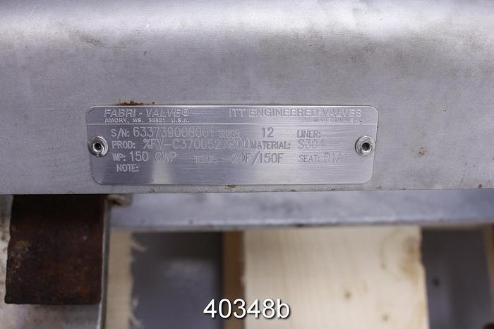 Used Fabri 12" Air Operated Knife Gate Valve, Stainless Steel #40348