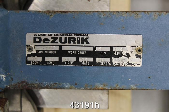 Used Dezurik 4" Hand Operated Knife Gate Valve #43191