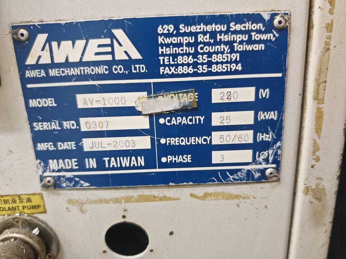 Used Awea AV1000 Vertical Machining Center Year 2003