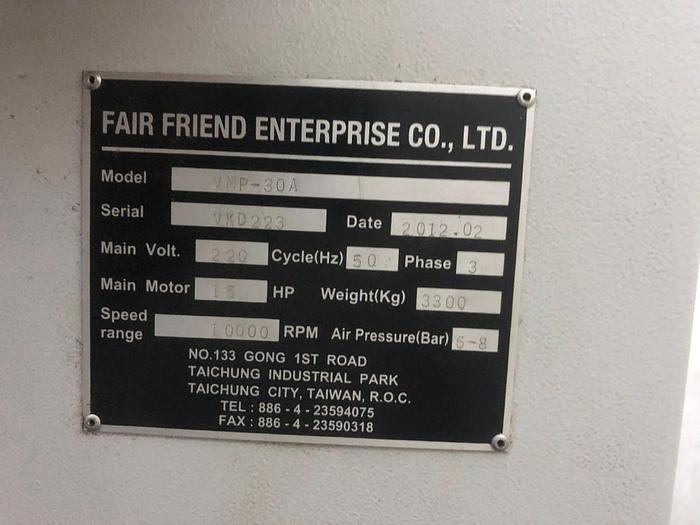 Used Year 2012 Feeler VMP 30A Vertical Machining Center