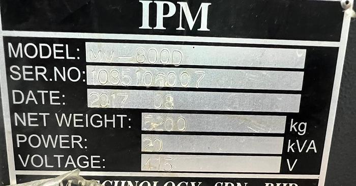 Used IPM MV-800D Year 2017 Vertical Machining Center