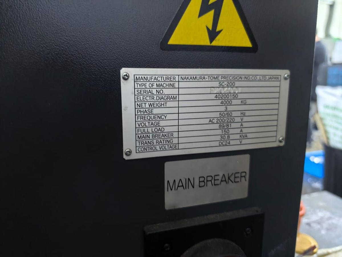 Used Nakamura-Tome SC-200 CNC Lathe Year 2010