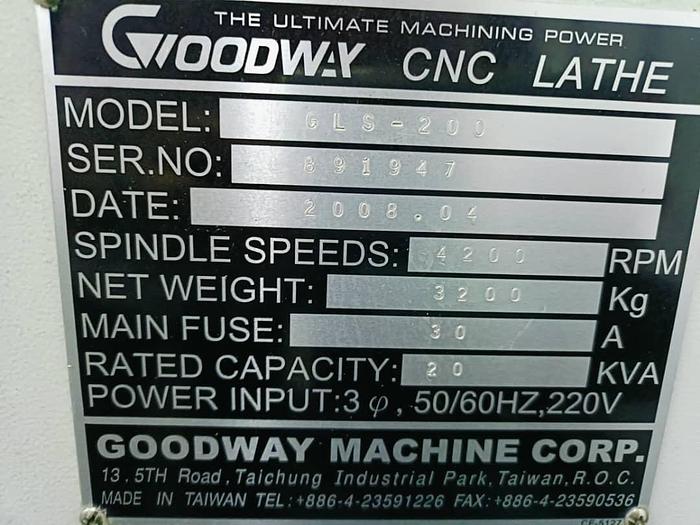 Used Year 2008 Goodway GLS-200 CNC Lathe