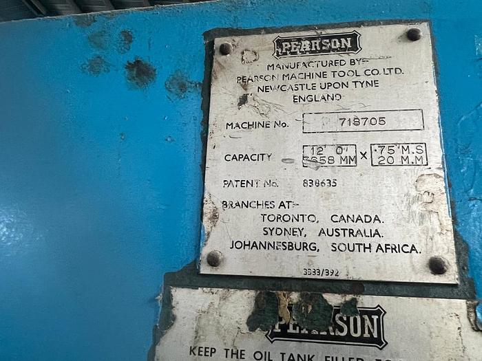Used Shearing Machine Pearson 3658mmx20mm
