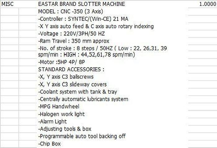 Used EASTER CNC SLOTTING MACHINE