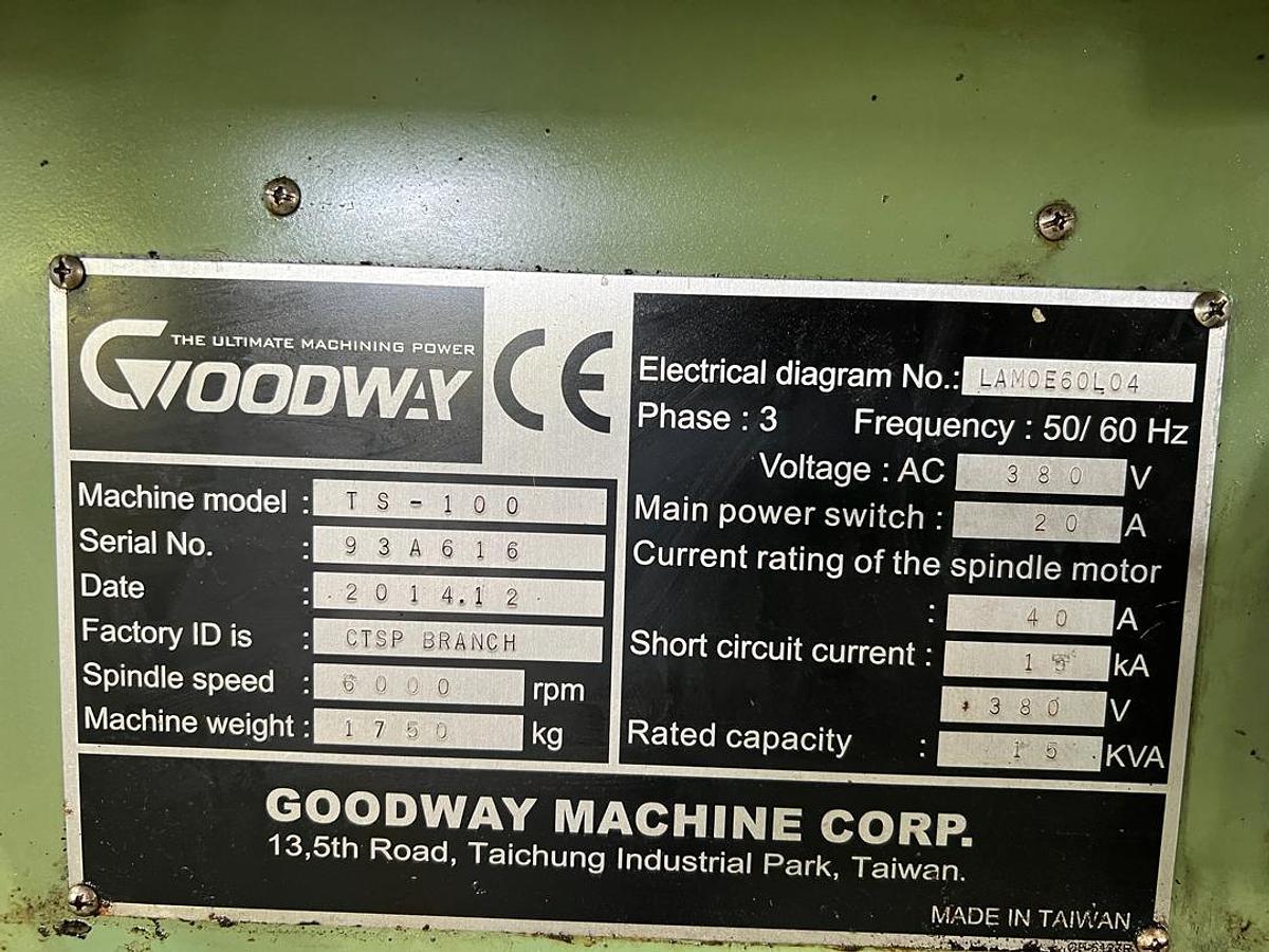 Used Goodway TS-100 CNC Lathe Year 2014