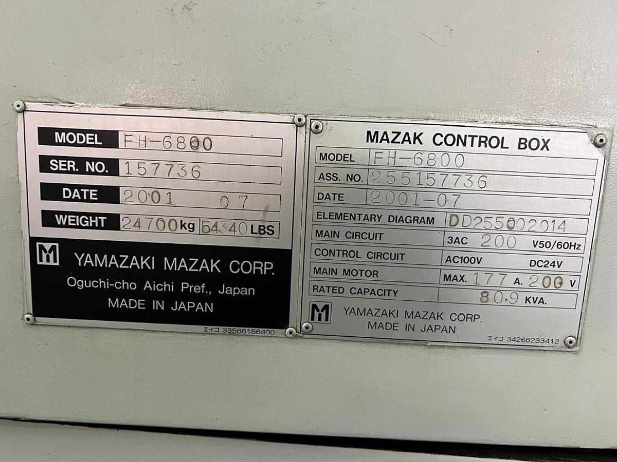 Used Mazak FH6800 Horizontal Machining Center Year 2001