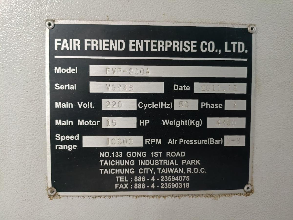 Used Feeler FVP-800A Vertical Machining Center Year 2011