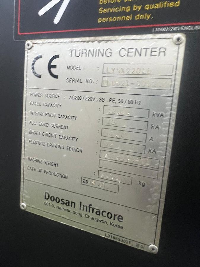 Used Doosan LYNX220LB CNC Lathe Year 2012