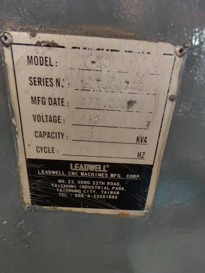 Used Leadwell V30 Vertical Machining Center Year 2006