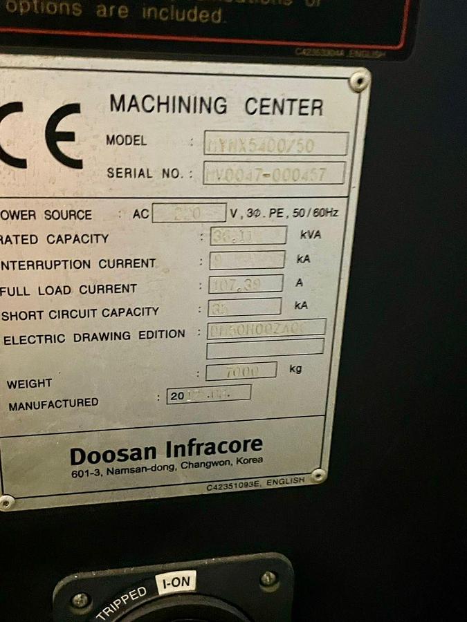Used Doosan MYNX 5400/50 Vertical Machining Center Year 2017