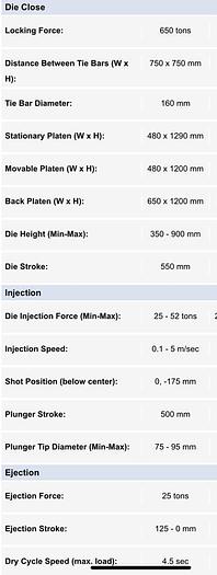 Used Toshiba 650T Model DC650C Year 1991 Die Casting Machine