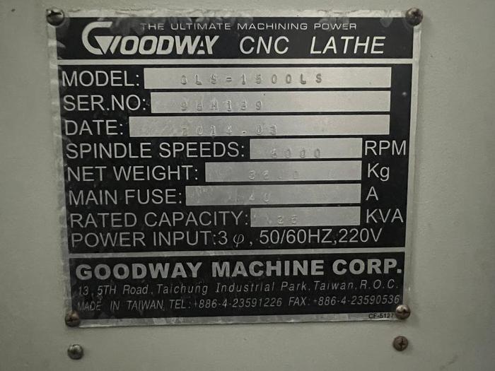 Used Year 2014 Goodway GLS 1500 LS CNC Lathe