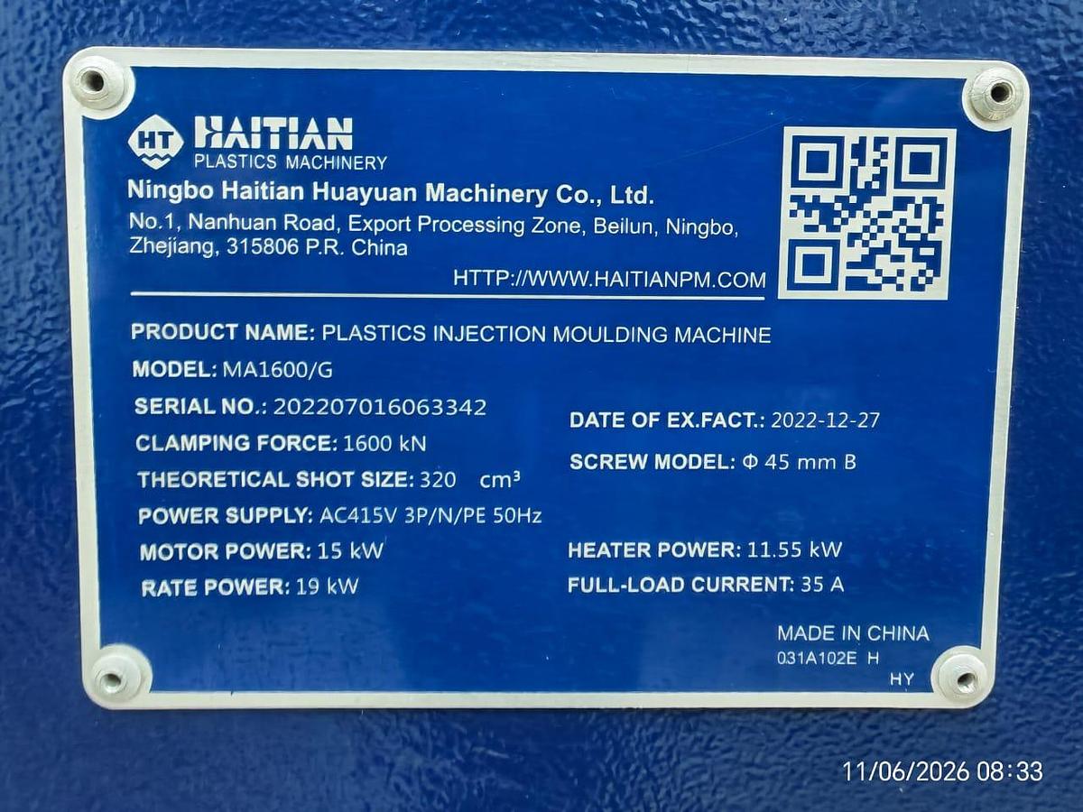 Used Haitian MA1600/G 160T Plastic Injection Molding Year 2022