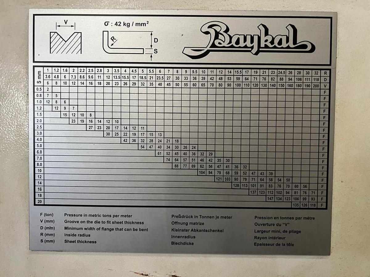 Used Baykal APHS 31120 Hydraulic Press Brake Year 2017
