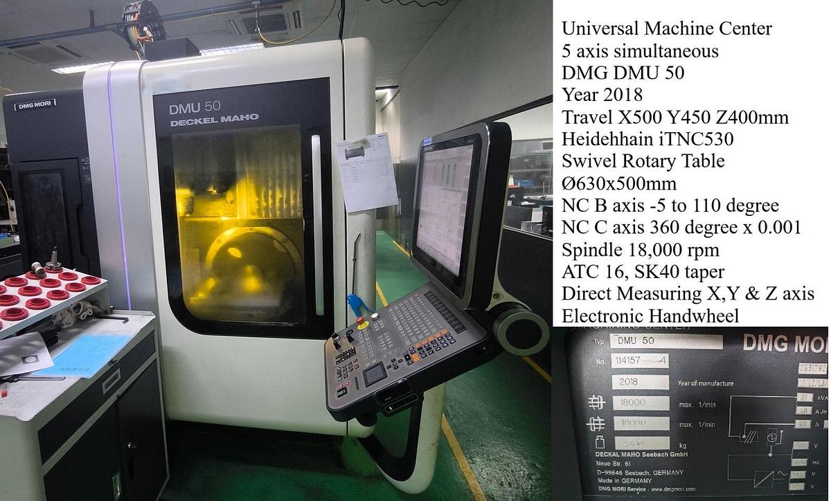 Used DMG DMU 50 Universal Machining Center Year 2018