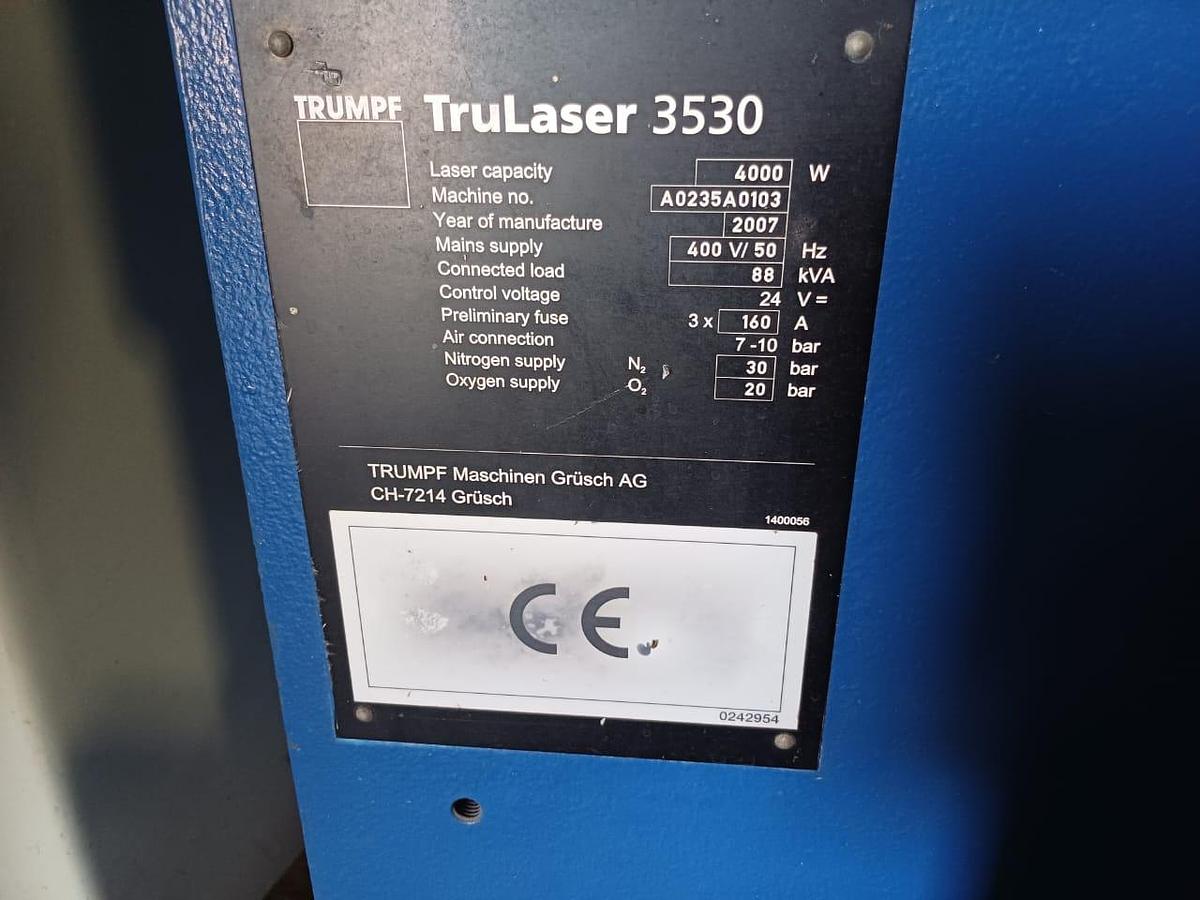 Used Trumpf Trulaser 3530 Laser Cutting Machine Year 2007
