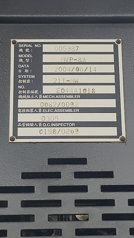 Used Hartford Plug and Play MVP-8A Vertical Machining Center Year 2004