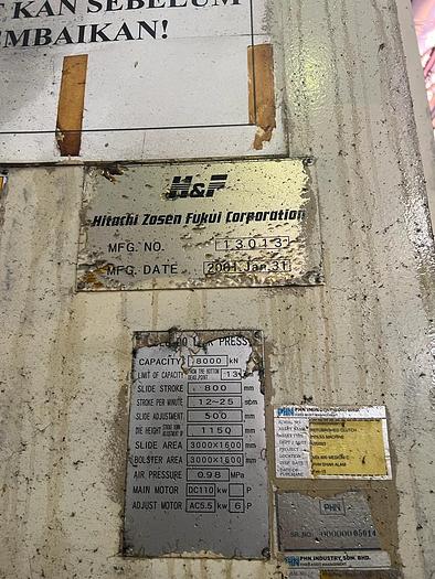 Used Hitachi Zosen Fukui 800T Stamping Press