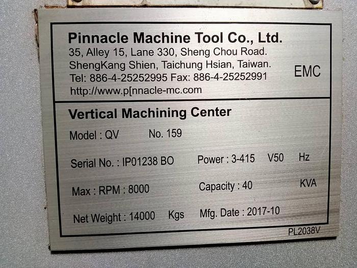 Used Year 2017 Pinnacle QV159 Vertical Machining Center 
