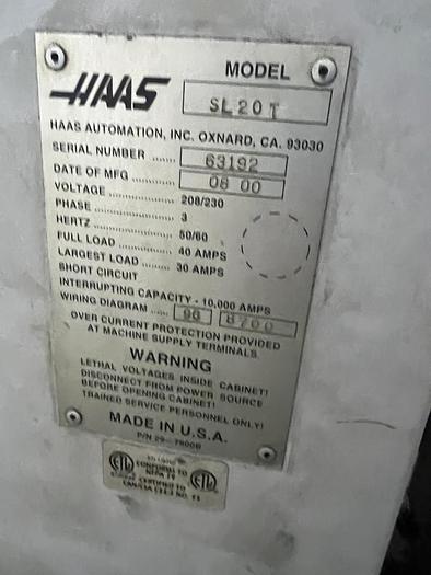 Used HAAS SL20T Year 2008 Lathe