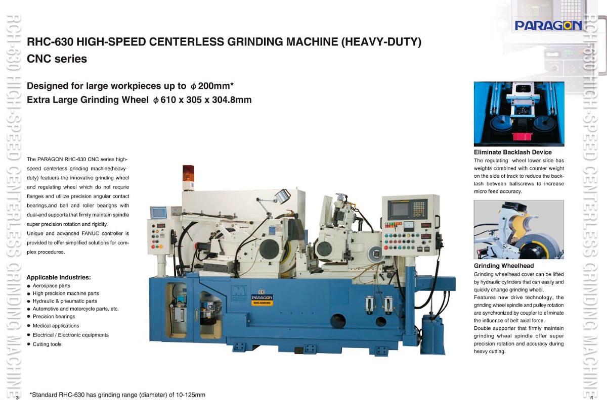 Used Paragon RHC-630 Centerless Grinder Year 2000