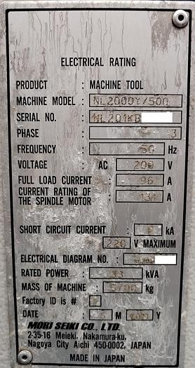 Used MORI SEIKI NL2000Y/500 Year 2011 CNC Horizontal Lathe