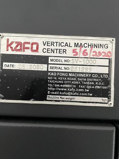 Used KAFO SV1000 Year 2020 Vertical Machining Center
