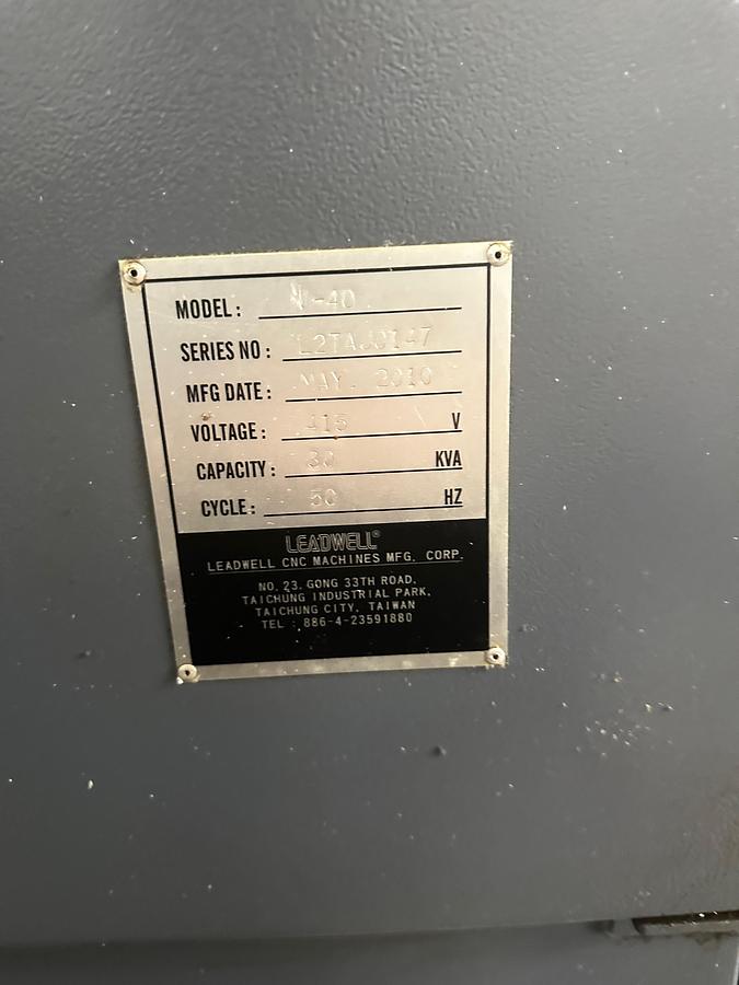 Used Leadwell V-40 Vertical Machining Center Year 2010