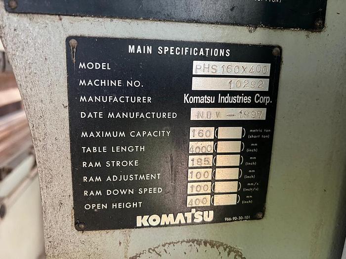 Used Komatsu PHS 160X400 Year 1997 Press Brakes 
