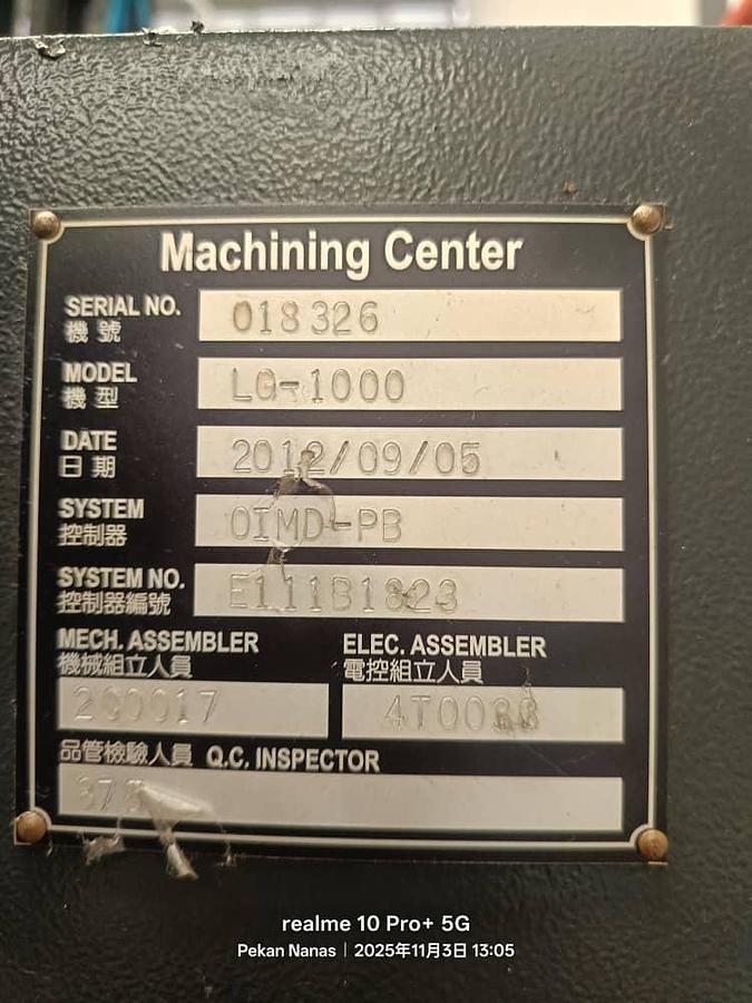 Used Hartford LG-1000 Vertical Machining Center Year 2012