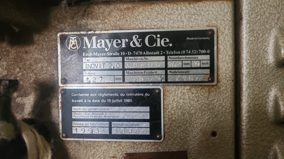 Used Mayer & Cie INOVIT 2.0 Industrial Double Jersey Circular Knitting Machine Year 1993