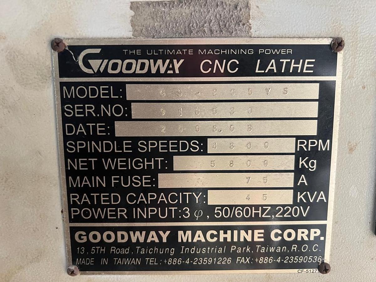 Used Goodway GS-200YS CNC Turnmill Year 2008
