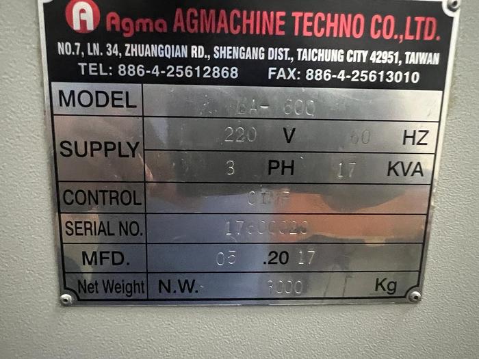 Used AGMA EA600 Year 2017 Vertical Machining Center 