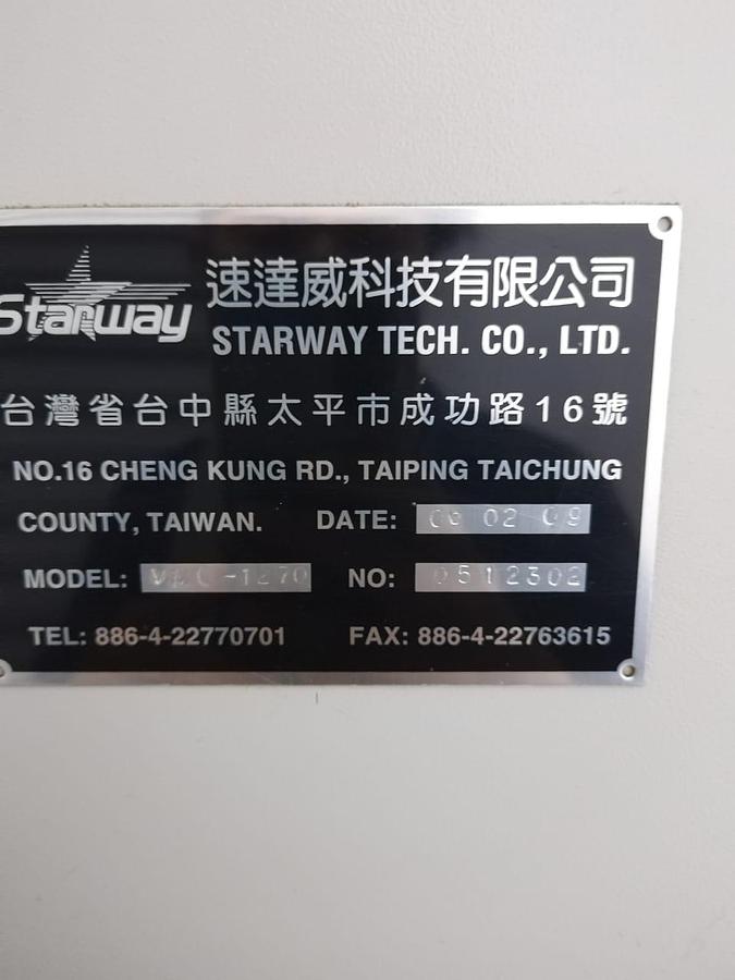 Used Starway VMC1270 Vertical Machining Center Year 2009