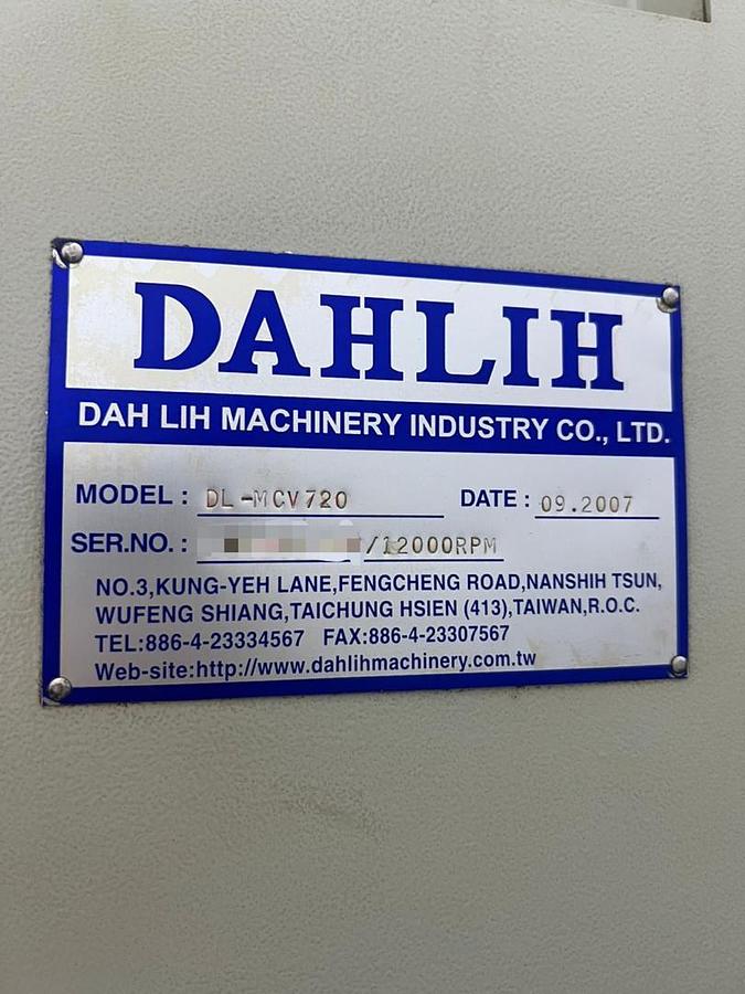 Used Dahlih MCV-720 Vertical Machining Center Year 2007