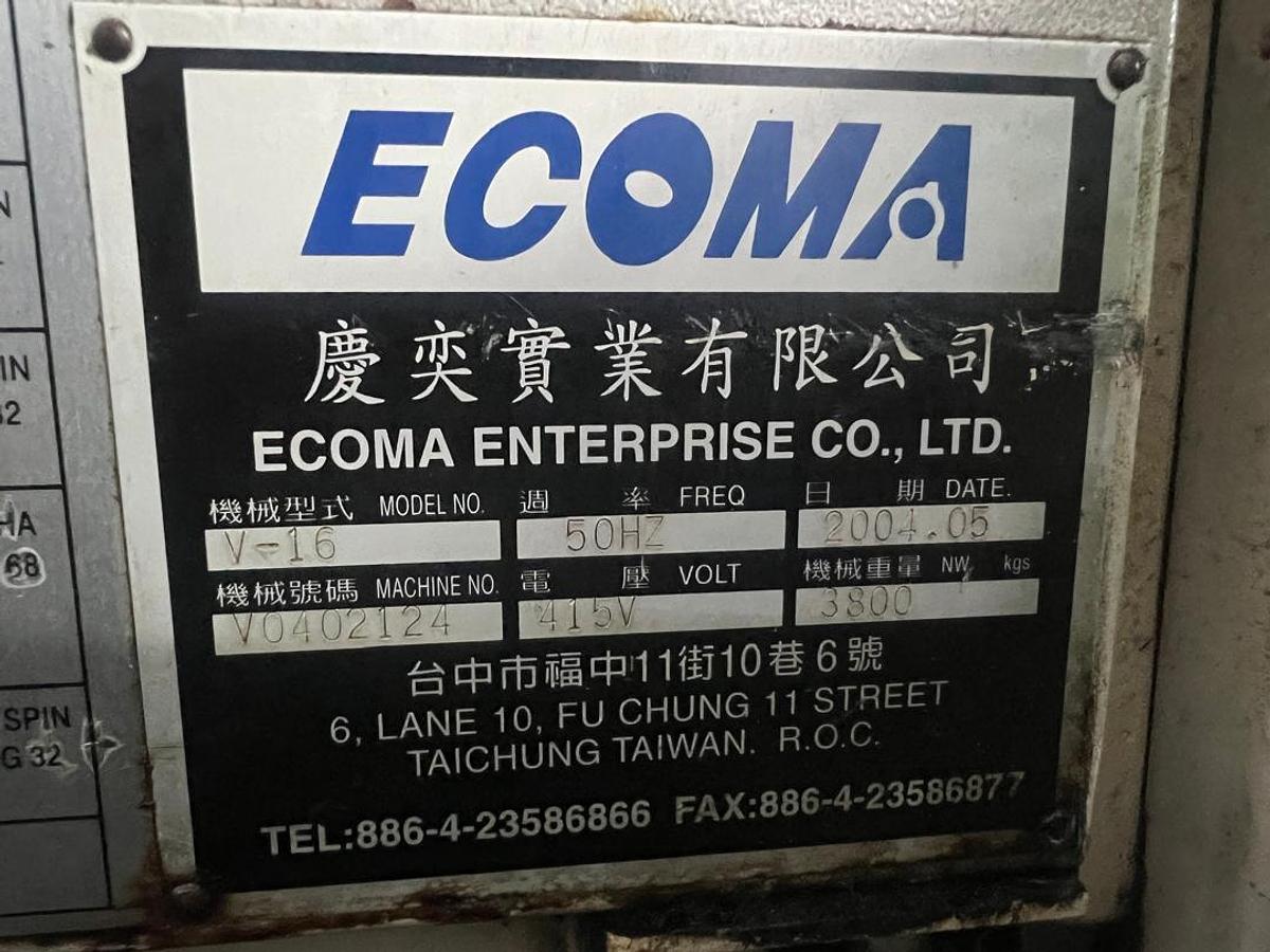 Used ECOMA V16 Vertical Machining Center Year 2004