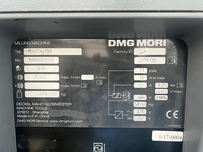 Used Year 2016 DMG MILLTAP-700 Compact Machining Center