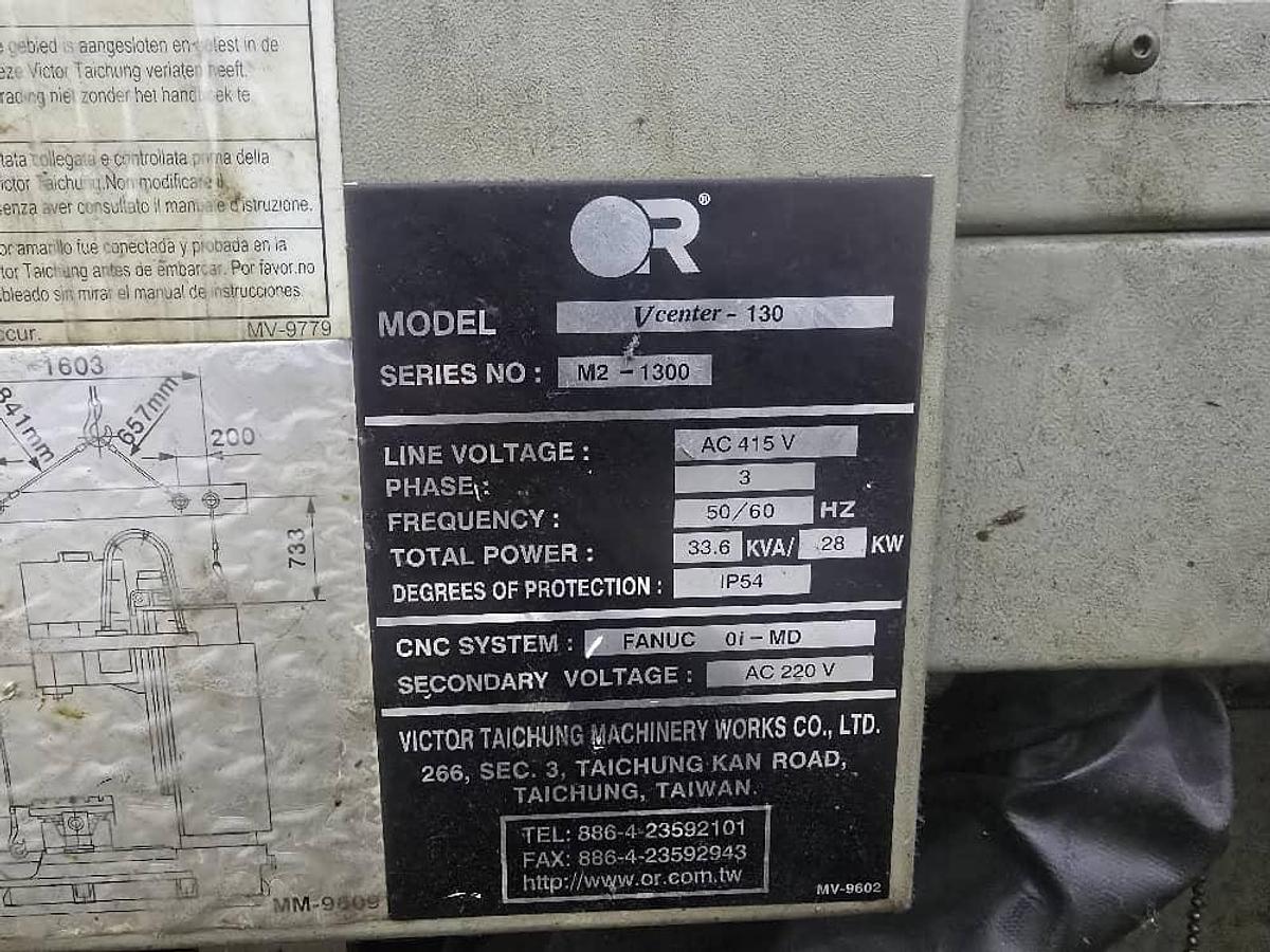Used Victor Vcenter 130 Vertical Machining Center Year 2013