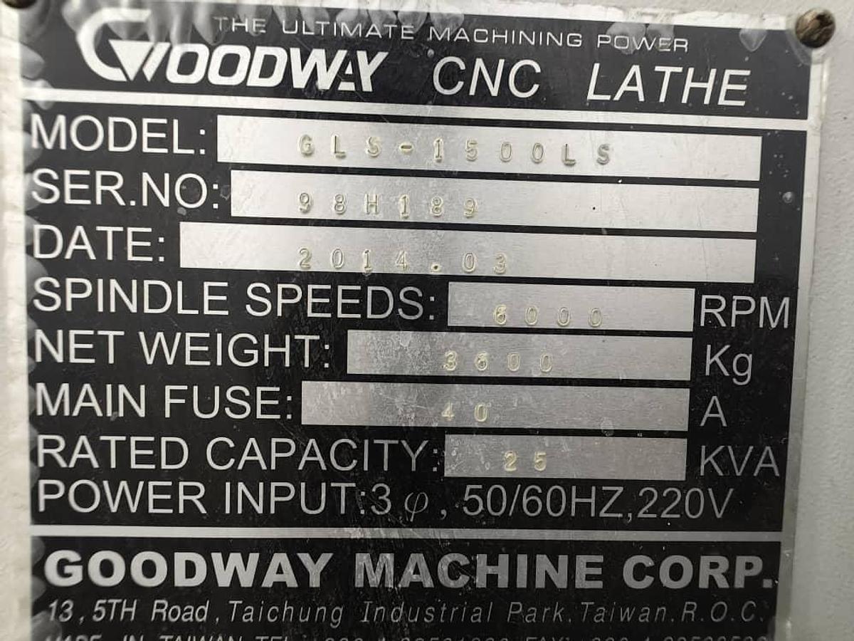 Used Goodway GLS 1500 LS CNC Lathe Year 2014