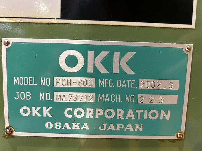 Used Year Year 2002 OKK Osaka Japan MCH-800 Horizontal Machining Center
