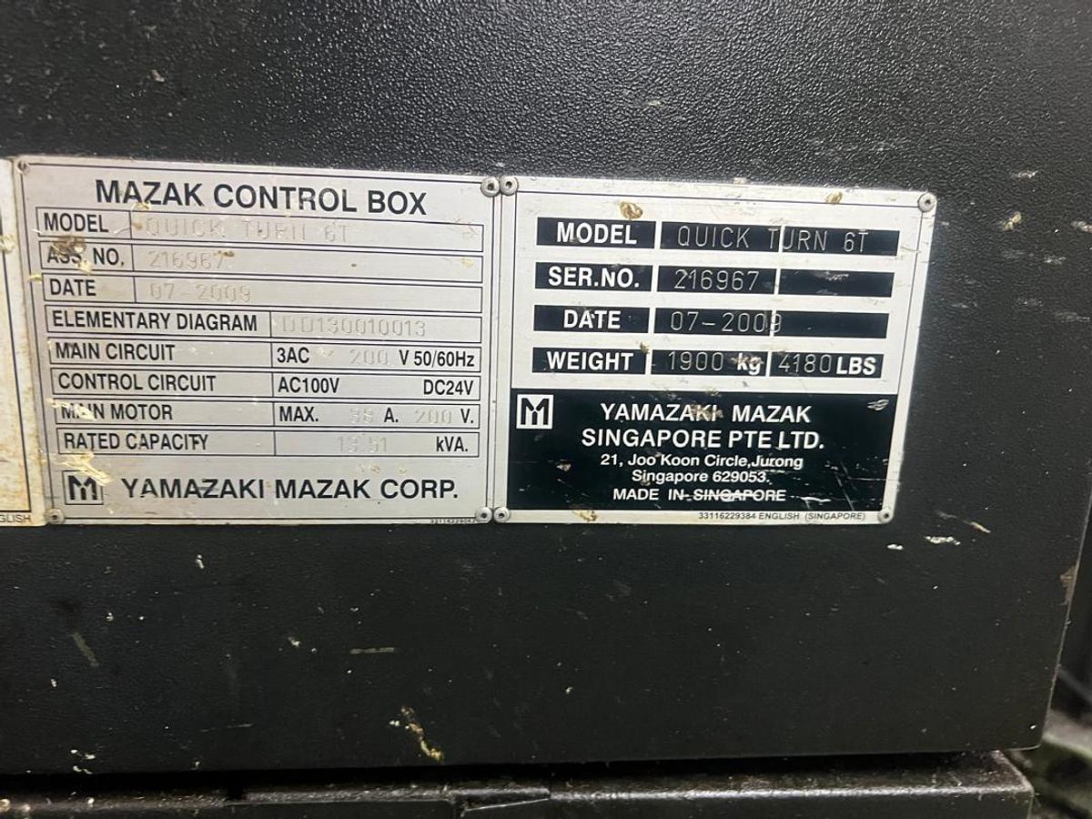 Used Mazak Quickturn 6T CNC Lathe Year 2008