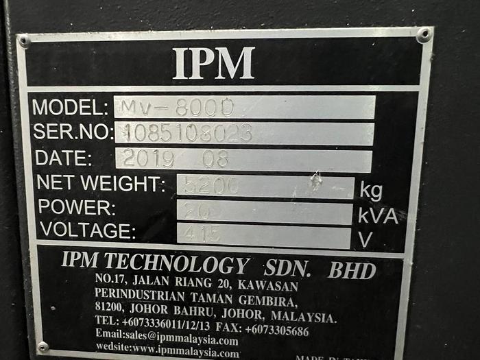 Used VMC IPM MV8000 Year 2019 Vertical Machining Center 